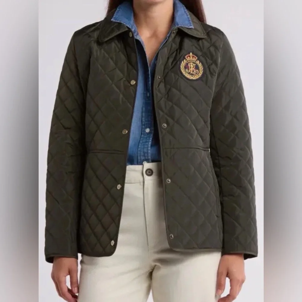 Lauren Ralph Lauren Women's Quilted Crest Jacket Dark Green Sz XL NWT - Picture 1 of 12